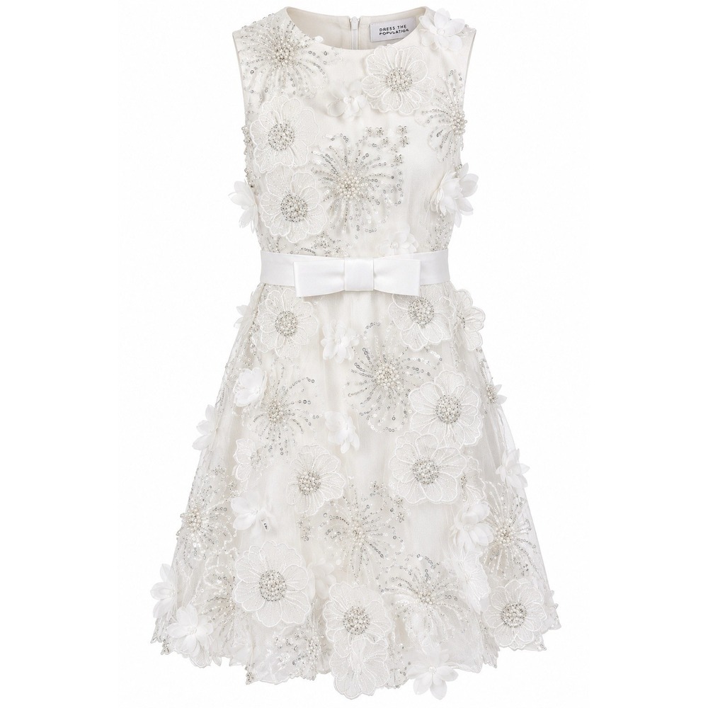 Dress The Population Adeline Dress M White 3D Floral Sequin Bridal NWOT $388